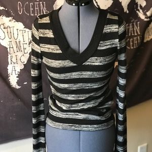 Stripped Long Sleeve Shirts/ V-Neck